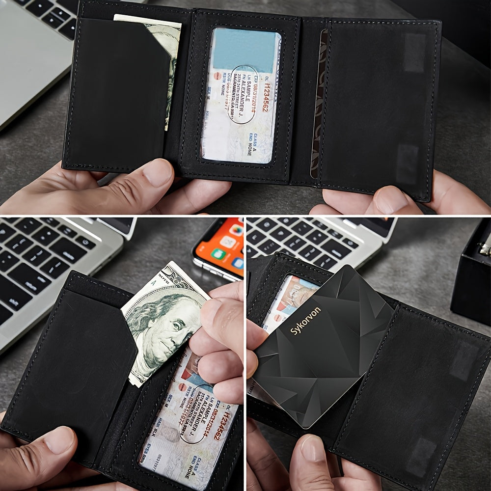 Airtag Men'S Wallet Minimalist RFID Wallet with Airtag Stand Smart Pop-Up Wallet with Wallet, Slim Card Holder Small Wallet